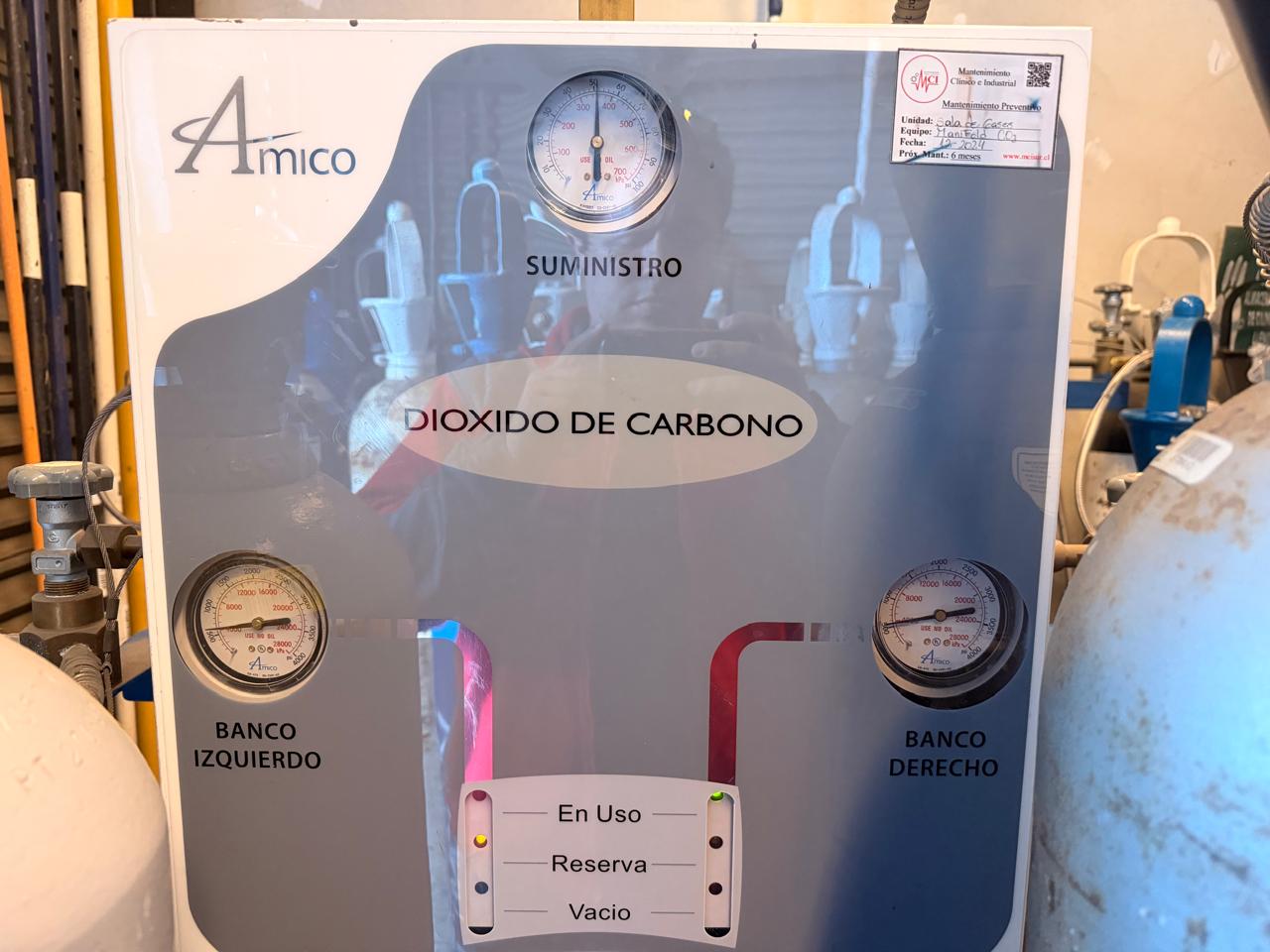 Manifold de dióxido de carbono con indicadores de suministro y bancos de respaldo